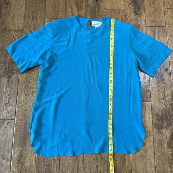 Vintage Fitting Image 100% Silk Blouse Size 14 Turquoise Shoulder Pads Office - Picture 3 of 5